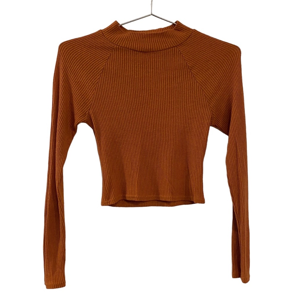 PacSun Basics Burnt Orange Ribbed Mock Neck Long Sleeve Top